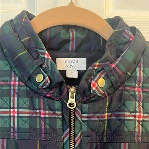 Crown & Ivy Plaid Quilted Vest - Black, Green, Red